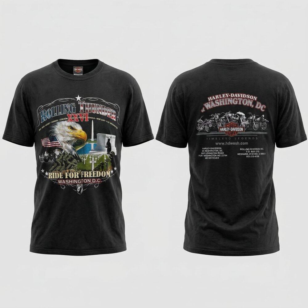Harley-Davidson Tee T-Shirt XL Ride For Freedom Washington DC Eagle Pow Mia